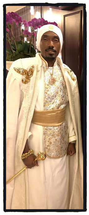 KING YAHWEH ROYAL ATTIRE! Custom Made Cape and Robe Ensemble, White Cape and  Robe Set has gold and silver brocade overlay.