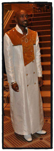 KING YAHWEH ROYAL ATTIRE!  Custom Made Royal Robe Set White Shantang with Gold Crush Velvet and Black Trim