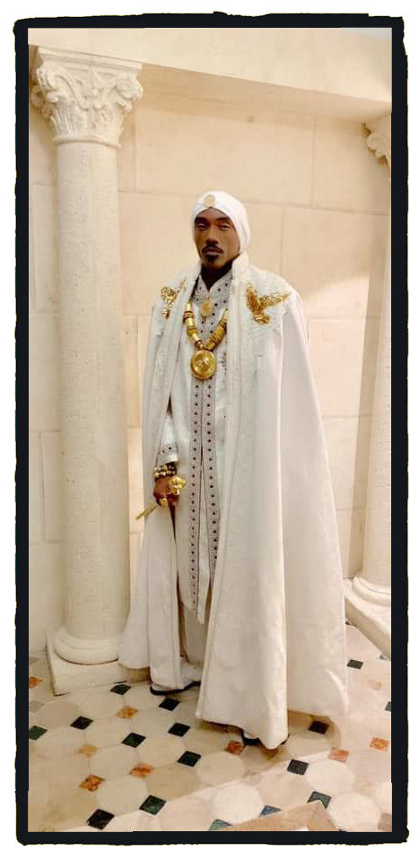 KING YAHWEH ROYAL ATTIRE! Custom Made Cape, Royal White Cape in Rich Herringbone Suede or Velvet w/two toned gold and white lining. front has pearls and heavenly gold doves.