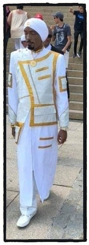 KING YAHWEH ROYAL ATTIRE! Custom Made Robe Set,  Magnificent White Robe w/ Gold Pockets and Gold Rhinestones across the front.