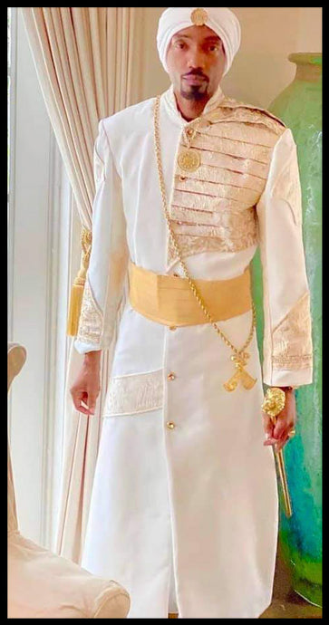 KING YAHWEH ROYAL ATTIRE! Custom Made Robe Set, KING YAHWEH 10 Year to Infinity White Robe with Gold Jacquard Pleats.  New!